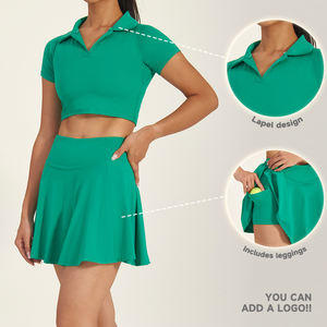 2025 transpirable manga corta Golf Crop Top Polo camisetas deportes y pantalones cortos plisados falda de tenis deportiva conjunto de tenis - Product Image 3