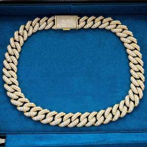 Moissanite 14mm Miami iced out Cuban Link <b>chain</b> Round Cut Diamonds 925 sterling <b>silver</b> - Product Image 5