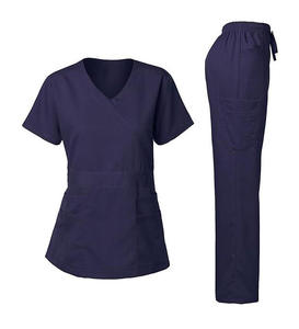 Costume uniforme d'infirmière médicale de dernière conception pour femmes élégant col montant à manches courtes avec gommage d'hôpital en tissu de toile - Product Image 1