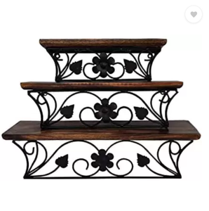 Étagère murale en bois et fer forgé, élégante, découpée au laser, supports d'étagère en métal, décoration vintage et industrielle - Product Image 3