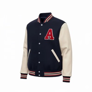 Chaqueta Universitaria Personalizada, Chaqueta Varsity con Cuerpo de Lana y Mangas de Cuero PU, Chaqueta de Béisbol Retro con Parches de Letras para Hombre - Product Image 2