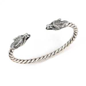 925 Sterling <b>Silver</b> Wolf Head Twisted <b>Men</b>’s Bracelet | Handmade Turkish Jewelry - Product Image 2