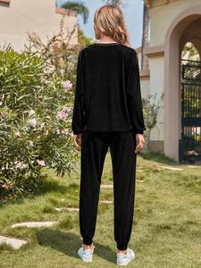 Ensemble 2 pièces en velours pour femme, tendance, hiver 2022, survêtement zippé, pantalon de survêtement, sweat-shirt à capuche, air - Product Image 4