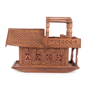 Bateau de maison du Cachemire sculpté en bois de noyer avec lumières 18 pouces décoration de la maison décor de ferme parfait pour les cadeaux - Product Image 4