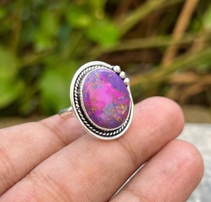 Bague en argent sterling 925 Boho faite à la main violet cuivre Turquoise & Oyster bijoux pour femme mariage et fête idée cadeau - Product Image 1