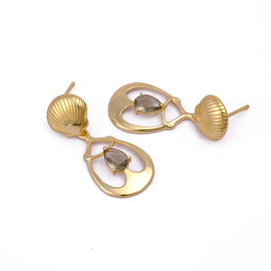 Smoky Hydro Quartz poire forme coquille concepteur boucle d'oreille pierre précieuse plaqué or Design à la mode pendants bijoux goujons - Product Image 2