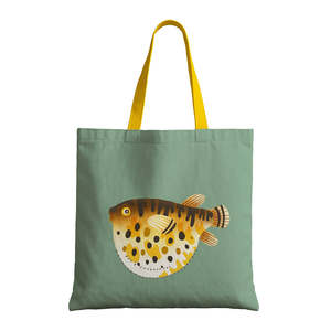<b>Medium</b> Pufferfish Tote <b>Bag</b> Canvas Nylon Ribbon Handle Zipper Heat Transfer Cartoon Letter Screen for Advertising Daily <b>Gift</b> - Product Image 5