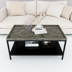 Minimalist Two-tiered Sofa <b>Table</b> 100x60x47cm Iron Frame Wooden Top <b>Entry</b> & Living Room Use TT68147 - Product Image 3