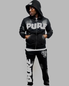 Latest <b>Design</b> Printed Winter Distressed Patch Fleece High Quality Men Jogger Set Comfortable Tracksuit Low MOQ Best Supplier - Product Image 4