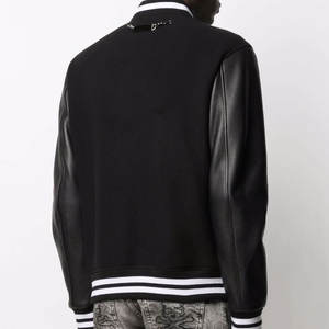 Blouson de baseball pour homme personnalisé avec logo, col montant, couleurs personnalisées sur le devant, manches en laine, tissu toile, broderie, OEM disponible - Product Image 4