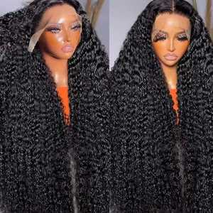 Perruques en dentelle de cheveux humains brésiliens vierges Remy de 30 pouces, pré-épilées, 13X4, densité 180%, vague profonde, dentelle HD frontale, en vente - Product Image 1