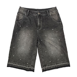 100% coton personnalisé hommes Denim Shorts Streetwear ample Baggy Vintage lavé strass Denim Shorts pour hommes en gros été - Product Image 6