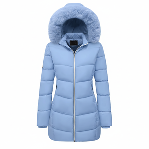 Hooded Logo Puffer Jacket for Women Autumn/Winter ELEGANT Solid Breathable Woven Loose Casual Top <b>Padded</b> Lining Cotton/Bamboo - Product Image 2