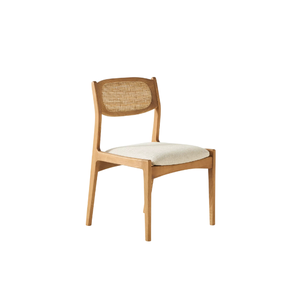 Silla de Comedor Moderna de Madera de Teca con Respaldo Ovalado de Ratán y Asiento Tapizado para Apartamentos y Cafeterías - Product Image 4