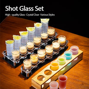 Gran oferta, juego de 6 copas de chupito transparentes esmeriladas redondas, juego de copas de vino con bandeja de plástico de madera en forma de <span class=keywords><strong>S</strong></span> para fiesta de Bar - Product Image 2