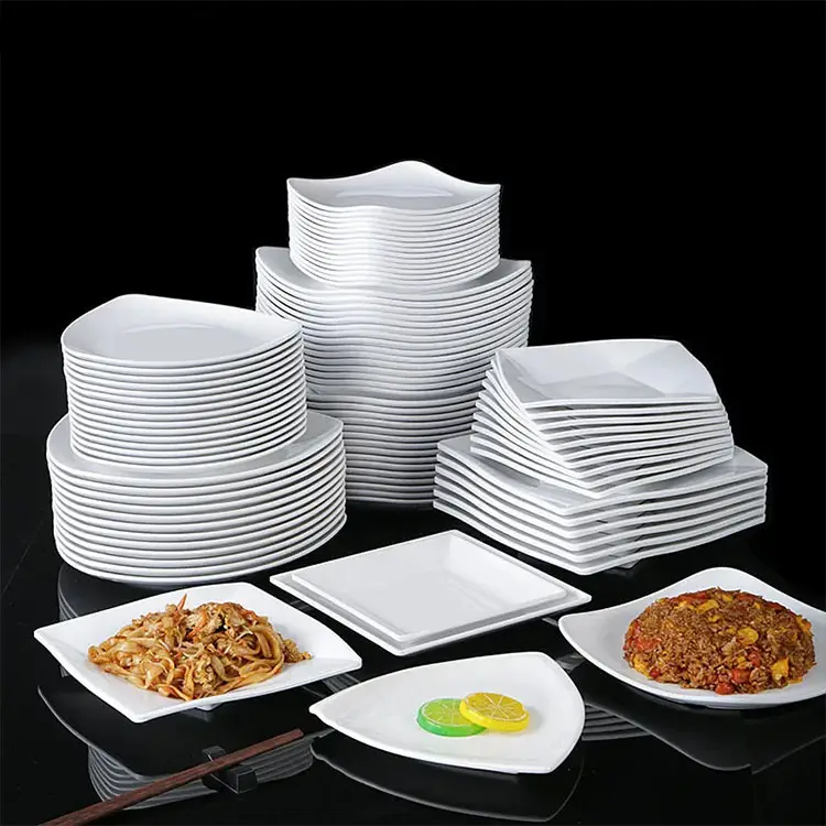 Wholesale White Triangle Square Restaurant Melamine Tableware Unbreakable Plastic Plate With Logo