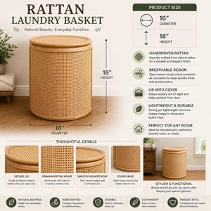 Panier à linge en osier fait main avec couvercle, en forme d'animal, écologique, en rotin naturel, moderne, multifonctionnel, fabriqué au Vietnam - Product Image 6