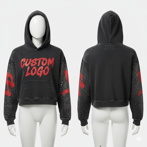 Sudaderas con capucha personalizadas para mujer, de peso pesado, con pedrería, estilo crop, streetwear, con efecto acid wash - Product Image 1