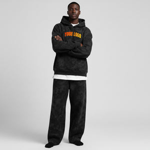 Ensemble survêtement homme personnalisé OEM, imprimé délavé à l'acide, logo brodé, 100% coton molletonné, haute qualité, lavé, 2 pièces, couleurs personnalisées - Product Image 4