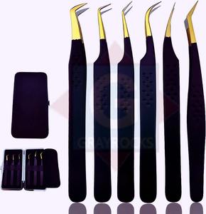 Pinzas de pestañas de calidad superior Pinzas de extensión de pestañas de color púrpura de etiqueta privada de acero inoxidable - Product Image 3