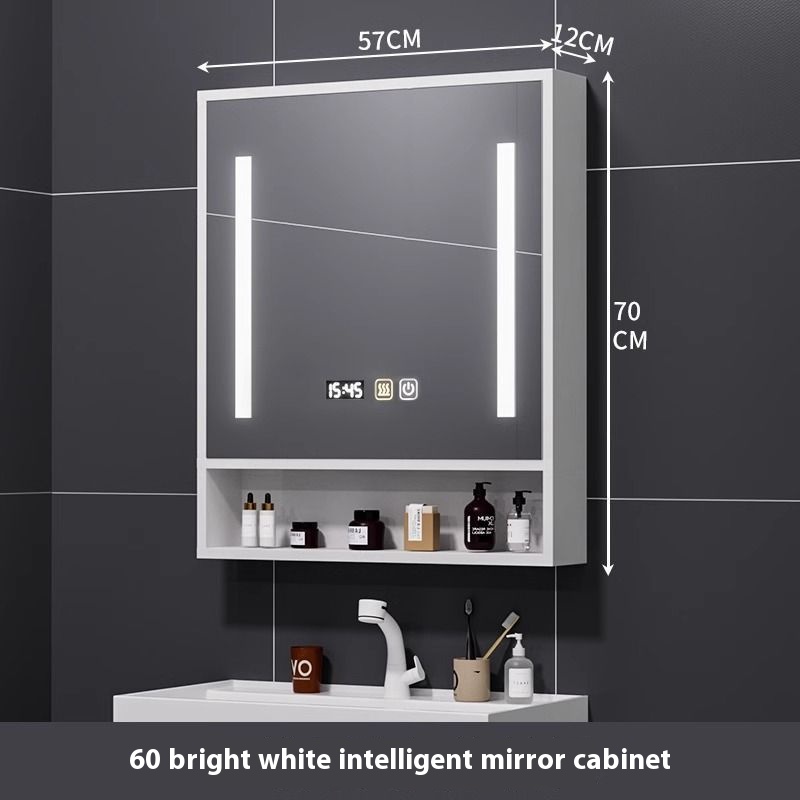 60 luna brillante blanco + roble + gabinete de espejo inteligente