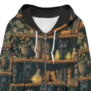 Sweat à capuche pour femme, hiver, vintage, imprimé bibliothèque et chat noir, coupe ample, confortable, mélange coton/polyester - Product Image 6