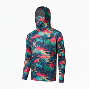 Chemise de pêche à manches longues grise pour homme avec imprimé poisson, protection anti-UV UPF 50, pull à capuche - Product Image 2