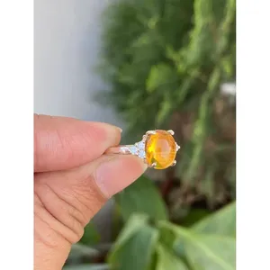 925 <b>Silver</b> Honey Citrine Cabochon <b>Ring</b> Handmade Fine Jewelry with Oval Cut Stone Rhodium Plated for <b>Men</b> Everyday Wear - Product Image 2