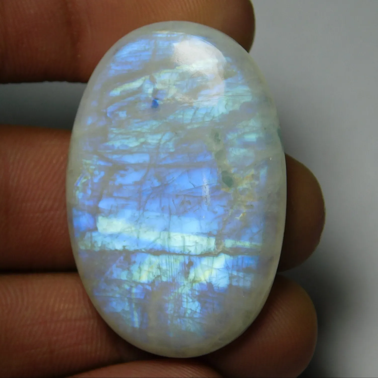 Piedras de alta calidad AAA, piedra lunar arcoíris Natural para joyería, cabujón de cristal de piedra lunar pulida, lote de Luna arcoíris blanca
