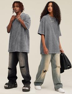 Heavyweight Vintage Acid Washed Oversized T-<b>Shirt</b> Wholesale High-Quality Cotton Blank Oversized T-<b>Shirts</b> - Product Image 4