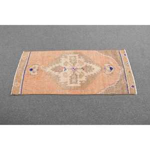 1.8x4.1 ft Vintage Turkish Rug, Small Rug, <b>Brown</b> Orange Camouflage <b>Wool</b> Rug - Product Image 3