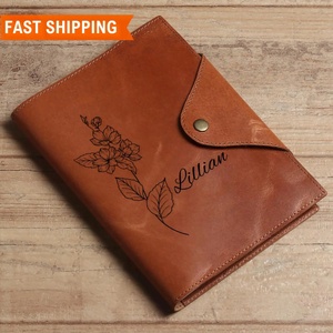 Journal personnalisé en cuir gravé Cahier de fleurs de naissance personnalisé Cadeau d'anniversaire - Product Image 5
