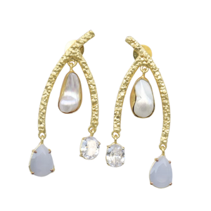 Natural Brass <b>Drop</b> <b>Earrings</b> Premium Zircon Handcrafted Semi Precious Rhodium Plated Brass Unique Designer Pattern Bulk Export - Product Image 1