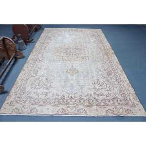 Tapis turc vintage en laine blanche patchwork écologique 6,2x10,5 pieds, grand tapis avec envers en latex - Product Image 1