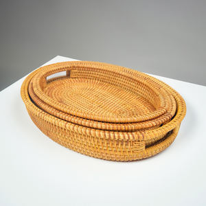 Venta al por mayor de bandejas redondas de bambú de Vietnam hechas a mano respetuosas con el medio ambiente bandeja ovalada con borde de ratán para la decoración del hogar-SR2088 - Product Image 3