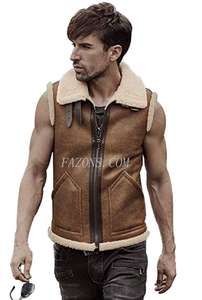 <b>Men</b> Aviator Shearling Flying Leather Vest Jacket Warm Filling Vintage Flight Fur Vest Jacket Stylish Fashion <b>Waistcoat</b> Wholesale - Product Image 4