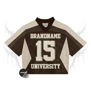 เสื้อฟุตบอลสไตล์อเมริกันโอเวอร์ไซส์ผ้าเจอร์ซีย์ผ้าตาข่ายโพลีเอสเตอร์เสื้อครอป - Product Image 4