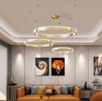 Petit lustre LED moderne de luxe grand anneau cercle suspension pour salon avec base E26 pour décoration d'escalier long