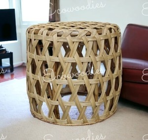 Vente en gros de jardinière ronde en osier plat faite à la main tabouret en rotin naturel pour salon hôtel console décorative ottomane incrustée d'os - Product Image 5