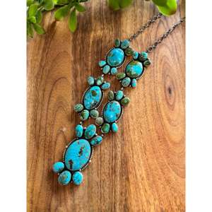 Paul Livingston Natural Birds Eye Kingman Turquoise & Sterling <b>Silver</b> Cluster <b>Necklace</b> <b>Set</b> - Product Image 4