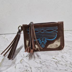 Monedero con cremallera de cuero genuino y punto de bota turquesa a la moda para mujer con muñequera de piel de vaca de gran capacidad con borlas Mini carteras - Product Image 6