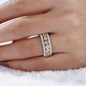 Jeulia Two Tone Round Cut Sterling <b>Silver</b> <b>Wedding</b> <b>Band</b> for Women - Product Image 6