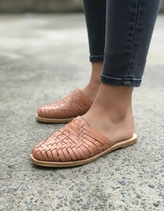 Sabots et mules en cuir tressé à bout fermé, chaussures plates à enfiler, pour intérieur et extérieur, usage décontracté - Product Image 6