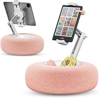 Coussin pour tablette, compatible avec téléphone/tablette de 4.7 à 13 pouces pour lit avec tissu en peluche doux et bol détachable, rose