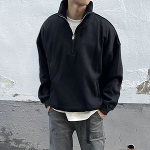 Vêtements pour hommes d'usine, sweat à capuche surdimensionné à demi-zip, sweat à capuche court, poids lourd, hip-hop, impression personnalisée, sweat à capuche pour logo personnalisé - Product Image 1