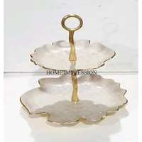 Support à gâteau rond en métal blanc avec bordure perlée dorée, revêtement poudré, multifonctionnel, pour les fêtes d'anniversaire et la décoration de desserts