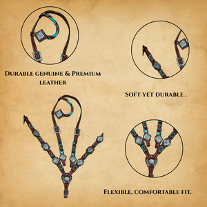 Top quality western <b>leather</b> horse Headstall and Breastplate with beads design and beautiful rhinestones conchos - Product Image 4