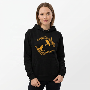 Sweat-shirt à capuche noir pour homme avec imprimé d'oiseaux jaunes, pull en polaire décontracté, vêtement d'automne - Product Image 5