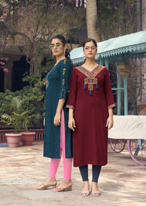 Heavy Rayon Quick Dry Casual Kurti for Office College Girls <b>Light</b> Weight Handwork Thread <b>Work</b> Indian Pakistani Clothing All - Product Image 2