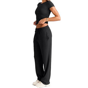 Ensemble de survêtement pour femme OEM, haut court d'hiver et pantalon de survêtement, 2 pièces, jogging, sport, décontracté, manches longues, cordon de serrage, écologique - Product Image 3